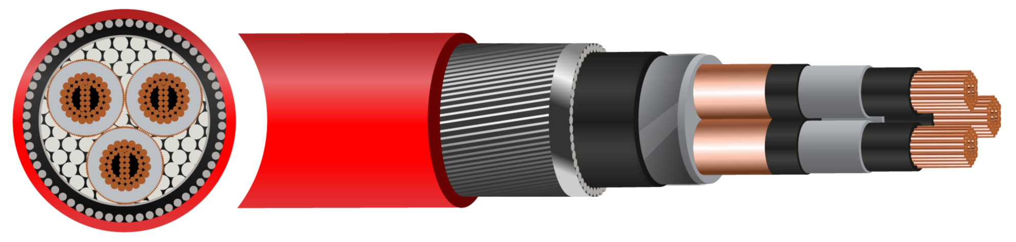 Câble d'alimentation moyenne tension 3 conducteurs en cuivre XLPE/PVC BS6622 19/33 kV - 70 mm² à 400 mm